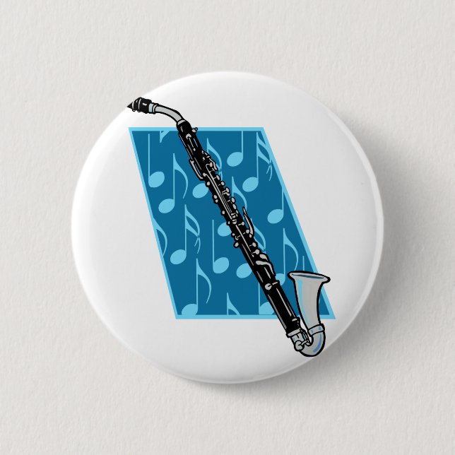 Bass Clarinet with Blue Background and Music Notes 2 Inch Round Button (Front)