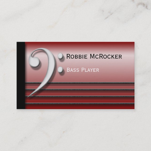 Bass Clef and Strings Red Business Cards (Front)
