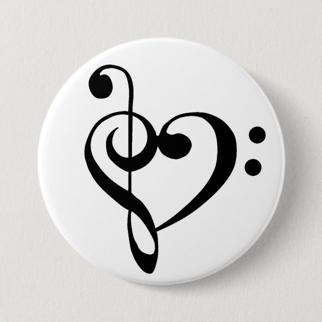 Bass Clef and Treble Clef Heart 3 Inch Round Button (Front)