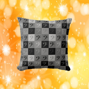 Bass Clef Black and Grey Throw Pillow