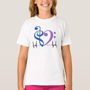 Bass Clef Heart EKG Waves Blue & Amethyst T-Shirt
