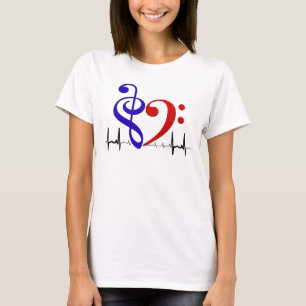 Bass Clef Heart EKG Waves Navy & Red T-Shirt