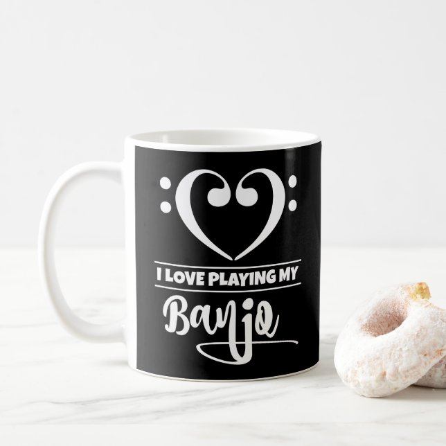 Bass Clef Heart I Love Playing My Banjo Coffee Mug (With Donut)