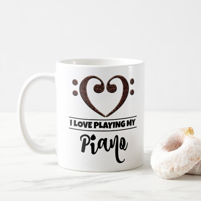 Bass Clef Heart I Love Playing My Piano Coffee Mug (With Donut)