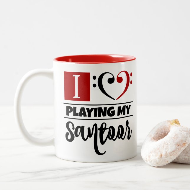 Bass Clef Heart I Love Playing My Santoor Two-Tone Coffee Mug (With Donut)