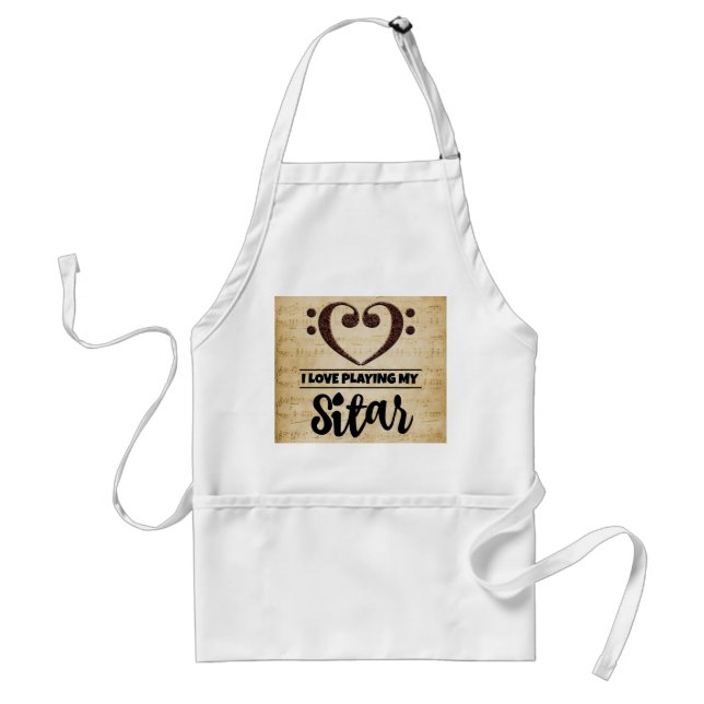 Bass Clef Heart I Love Playing My Sitar Standard Apron (Front)