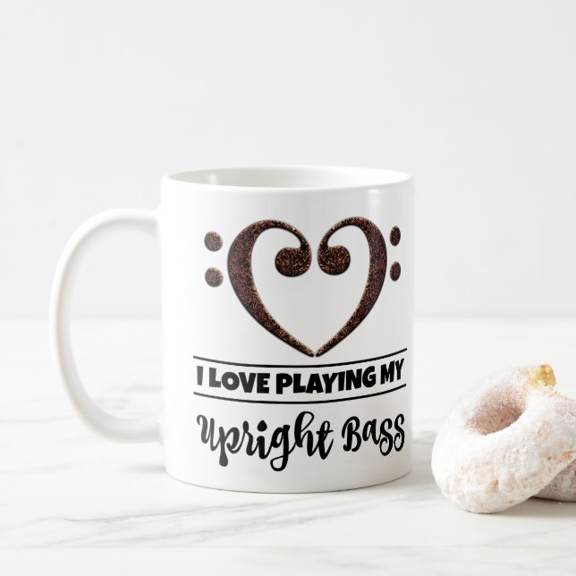 Bass Clef Heart I Love Playing My Upright Bass Coffee Mug (With Donut)