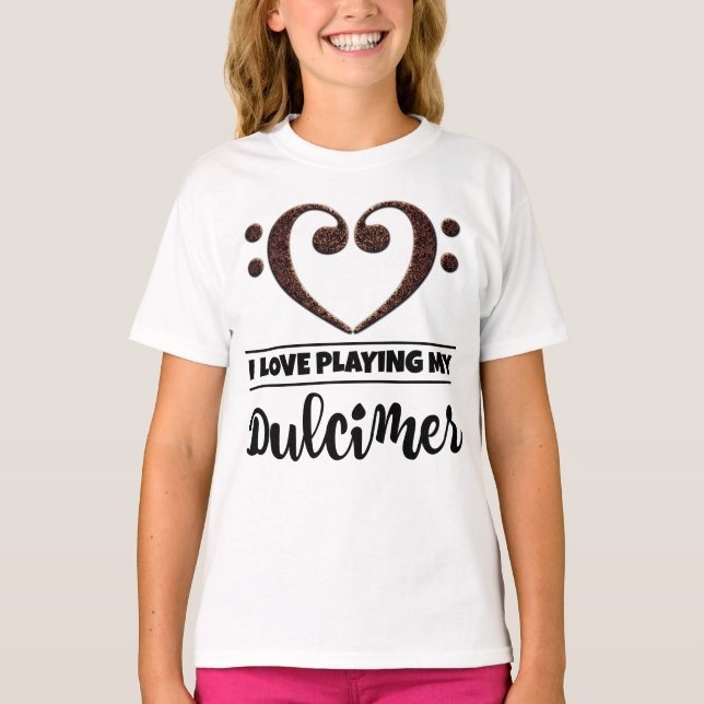 Bass Clef Heart Love Playing Dulcimer T-Shirt (Front)
