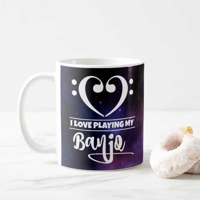 Bass Clef Heart Purple Nebula Love Banjo Coffee Mug (With Donut)