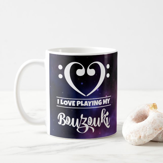 Bass Clef Heart Purple Nebula Love Bouzouki Coffee Mug (With Donut)