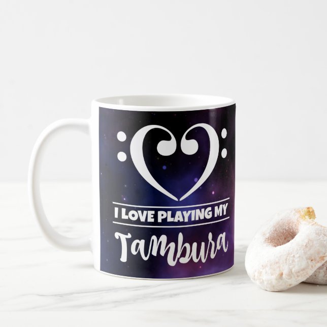 Bass Clef Heart Purple Nebula Love Tambura Coffee Mug (With Donut)