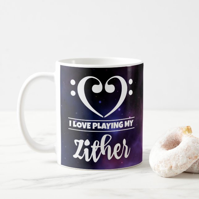 Bass Clef Heart Purple Nebula Love Zither Coffee Mug (With Donut)