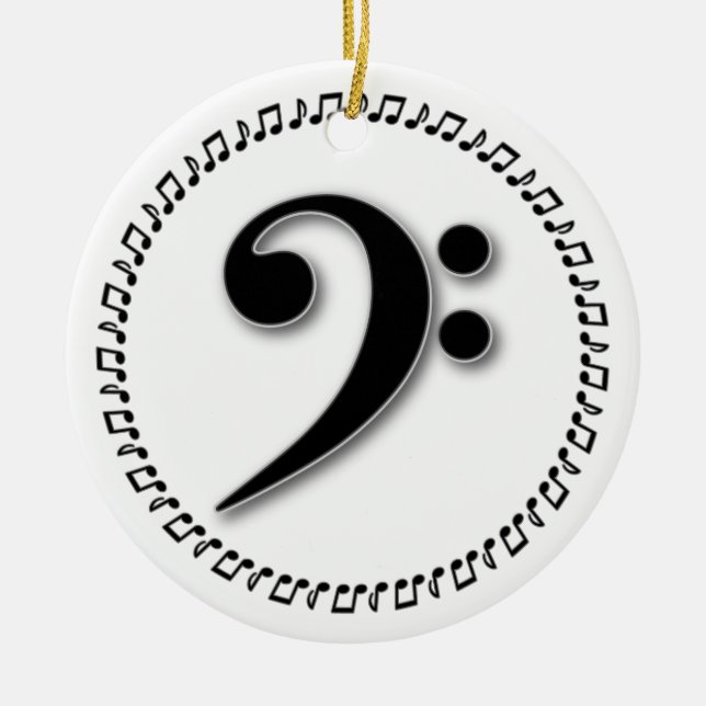 Bass Clef Music Note Design Ceramic Ornament (Front)