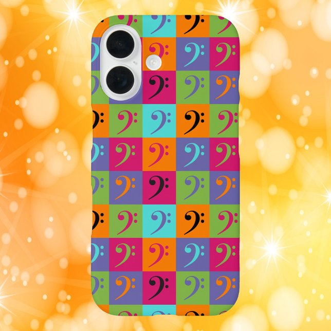 Bass Clef Music Pattern Orange Pink Purple Case-Mate iPhone Case (A phone case with a colorful bass clef pattern)
