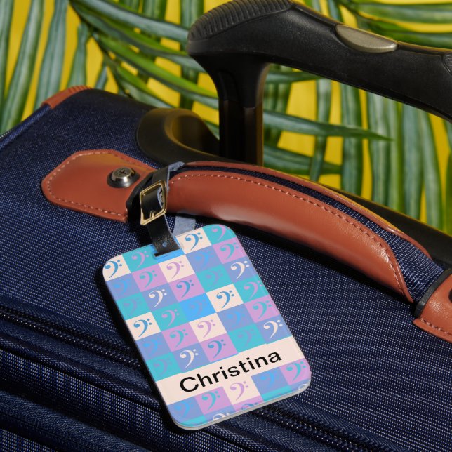 Bass Clef Music Pattern Pastel Personalize Luggage Tag (Front Insitu 1)