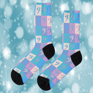 Bass Clef Music Pattern Pastel Socks