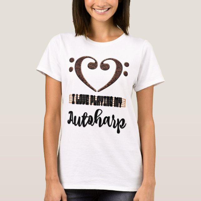 Bass Clef Musical Heart I Love Playing My Autoharp T-Shirt (Front)