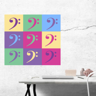Bass Clef Pattern Bright Color Pattern Poster