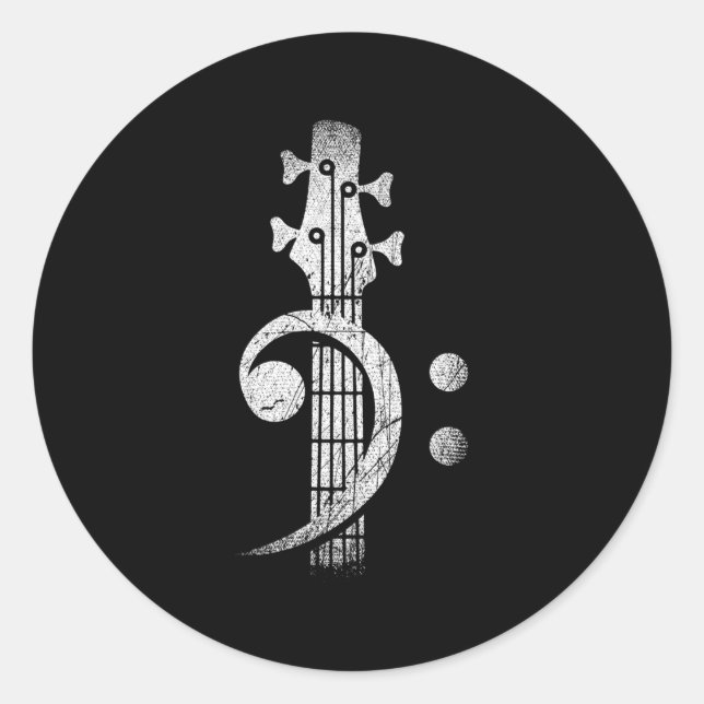 Bass Cleff Headstock Bass Guitar Classic Round Sticker (Front)