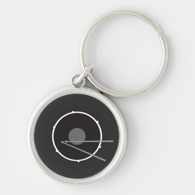 Bass Drum Black and White Minimal Modern Keychain (Front)