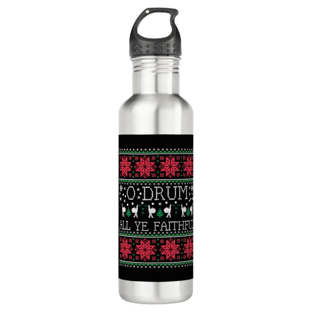 Bass Drum Drummer Christmas Ugly Sweater Gift 710 Ml Water Bottle (Front)