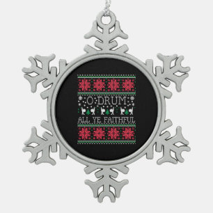 Bass Drum Drummer Christmas Ugly Sweater Gift Snowflake Pewter Christmas Ornament
