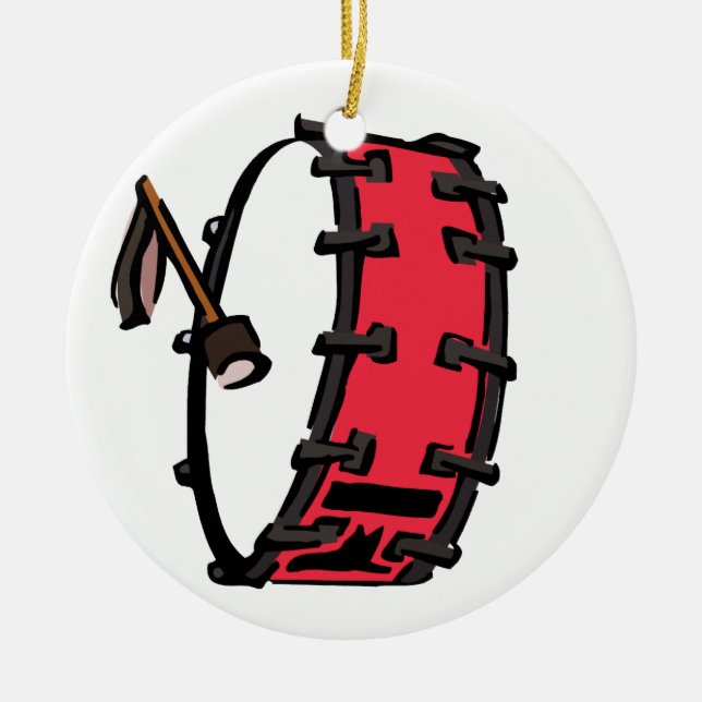 Bass Drum Marching Red with Mallet Clear Head Ceramic Ornament (Front)