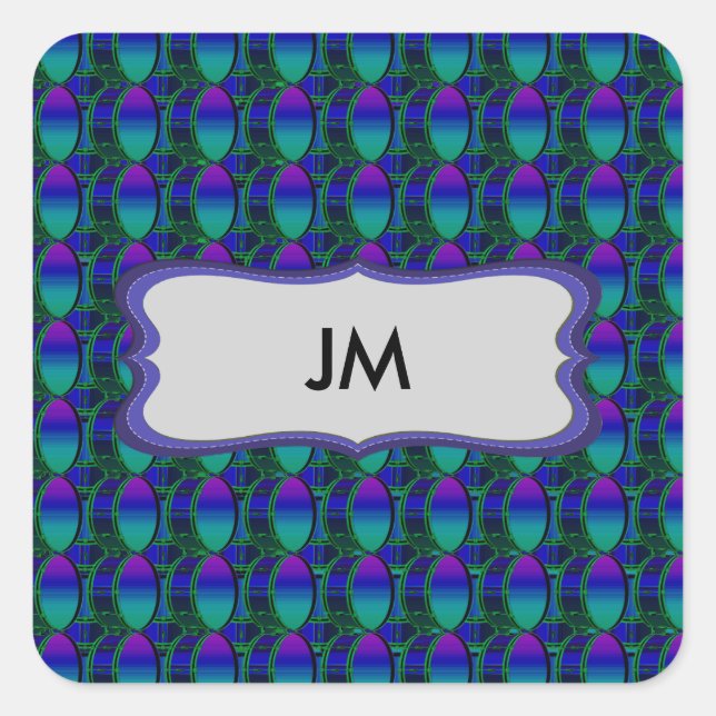 Bass Drum Shades of Blue Pattern Monogram Sticker (Front)