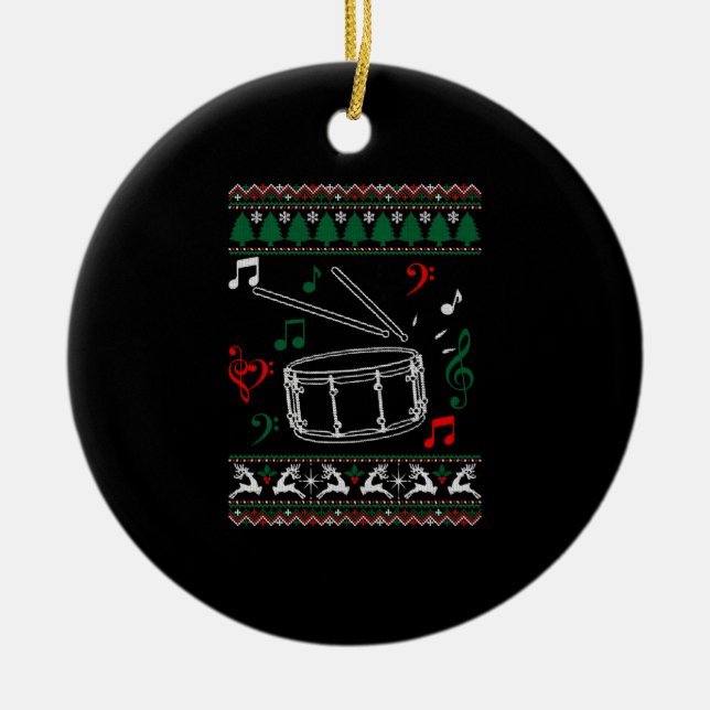 Bass Drum Ugly Christmas Sweater Ceramic Ornament (Front)