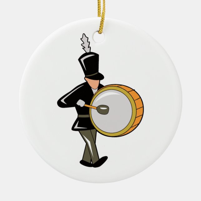 bass drummer marching black abstract.png ceramic ornament (Front)