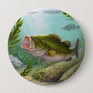 Bass Fish 4 Inch Round Button