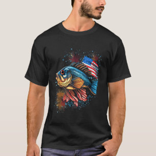 Bass Fish American Flag Patriotic Fishing T-Shirt