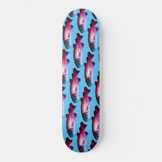 Bass Fish Bright Blue Boys Custom Skateboard (Front)