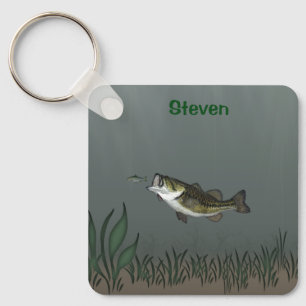 Bass Fish Chasing Minnow Personalized Keychain
