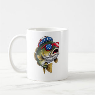 Bass Fish Fishing 4th Of July America Flag USA Coffee Mug