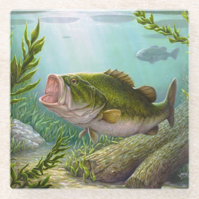 Bass Fish Glass Coaster (Front)