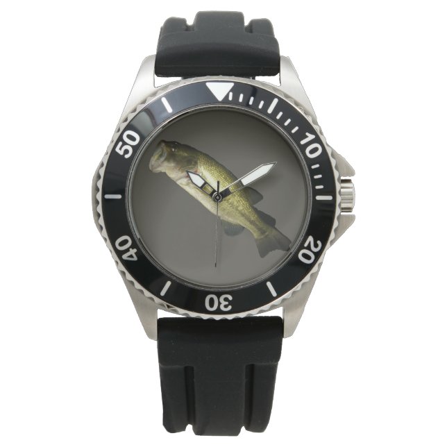 Bass Fish Homme bracelet en caoutchouc noir Montre (devant)