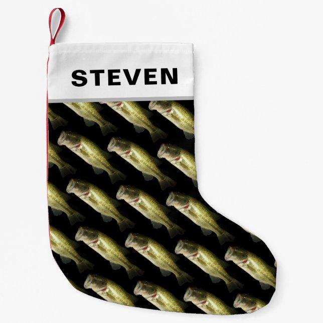 Bass Fish Men's Personalized Small Christmas Stocking (Front)