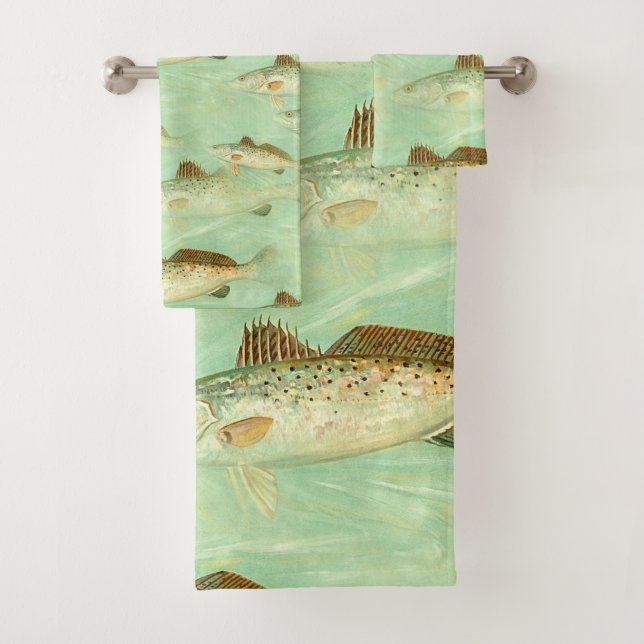 Bass Fish Pattern Bath Towel Set (Insitu)