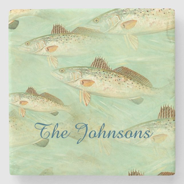 Bass Fish Pattern  Stone Coaster (Front)