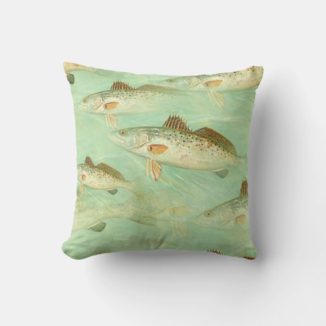 Bass Fish Pattern Throw Pillow (Front)