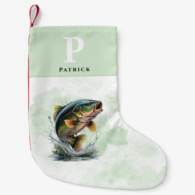 Bass Fish Personalized Fisherman Small Christmas Stocking (Front)