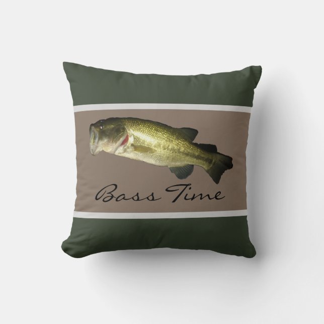 Bass Fish Time Hunter Green Throw Pillow (Front)
