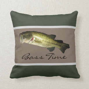 Bass Fish Time Hunter Green Throw Pillow