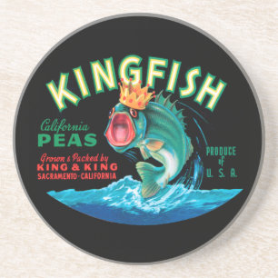 Bass Fish Wearing a Crown on a Black Background Coaster