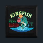 Bass Fish Wearing a Crown on a Black Background Gift Box<br><div class="desc">This vintage crate label of a bass fish wearing a crown on a black background will please any vintage art lover. It is an advertisement for KingFish Peas. The colours are very vivid and sharp. Choose this artprint on your product today.</div>
