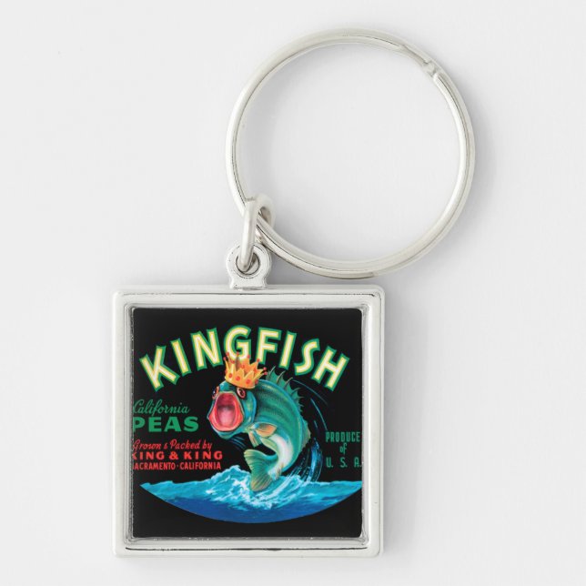 Bass Fish Wearing a Crown on a Black Background Keychain (Front)