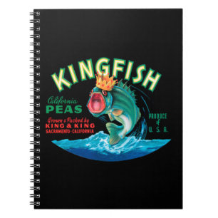 Bass Fish Wearing a Crown on a Black Background Notebook