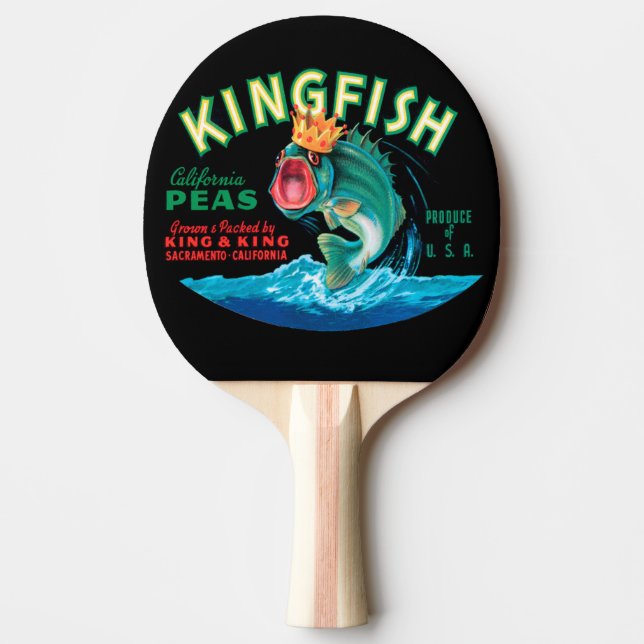 Bass Fish Wearing a Crown on a Black Background Ping Pong Paddle (Front)