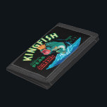 Bass Fish Wearing a Crown on a Black Background Trifold Wallet<br><div class="desc">This vintage crate label of a bass fish wearing a crown on a black background will please any vintage art lover. It is an advertisement for KingFish Peas. The colours are very vivid and sharp. Choose this artprint on your product today.</div>